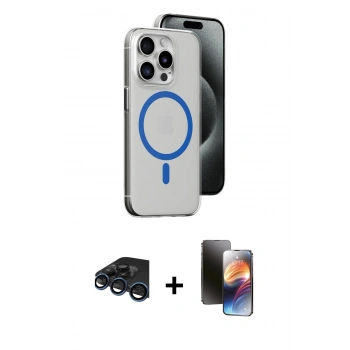 MARSİLYAN™- iPhone 15 Pro Kılıf Odak Form Özel Seri - Siyah 3D Antistatik Mat Seramik Nano Ekran Koruyucu + Raze Metal Kamera Lens - LT