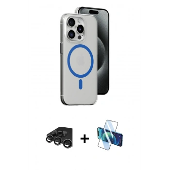 MARSİLYAN™- iPhone 15 Pro Kılıf Odak Form Özel Seri - Siyah 3D Antistatik Seramik Nano Ekran Koruyucu + Raze Metal Kamera Lens - TMGI