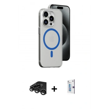 MARSİLYAN™- iPhone 15 Pro Kılıf Odak Form Özel Seri - Siyah Bilvis 0.18mm Plus Cam Ekran Koruyucu + Raze Metal Kamera Lens - TMGI