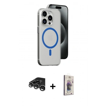 MARSİLYAN™- iPhone 15 Pro Kılıf Odak Form Özel Seri - Siyah Bilvis 3D Cam Ekran Koruyucu + Raze Metal Kamera Lens - GS
