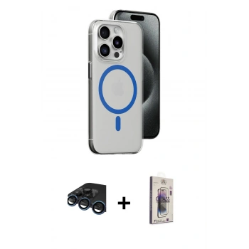 MARSİLYAN™- iPhone 15 Pro Kılıf Odak Form Özel Seri - Siyah Bilvis 3D Cam Ekran Koruyucu + Raze Metal Kamera Lens - LT