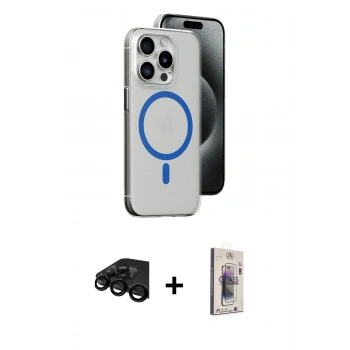 MARSİLYAN™- iPhone 15 Pro Kılıf Odak Form Özel Seri - Siyah Bilvis 3D Cam Ekran Koruyucu + Raze Metal Kamera Lens - SH