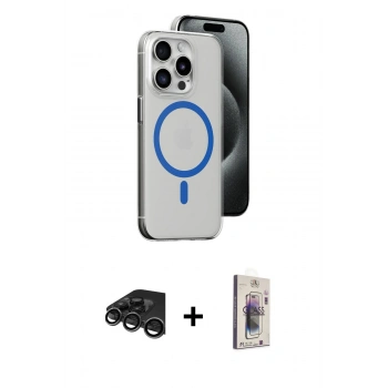 MARSİLYAN™- iPhone 15 Pro Kılıf Odak Form Özel Seri - Siyah Bilvis 3D Cam Ekran Koruyucu + Raze Metal Kamera Lens - TMGI