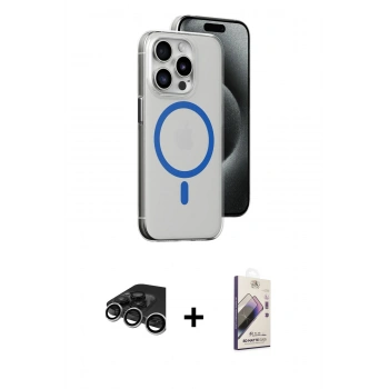 MARSİLYAN™- iPhone 15 Pro Kılıf Odak Form Özel Seri - Siyah Bilvis 3D Mat Cam Ekran Koruyucu + Raze Metal Kamera Lens - GS