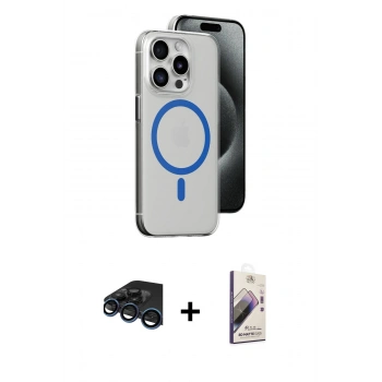 MARSİLYAN™- iPhone 15 Pro Kılıf Odak Form Özel Seri - Siyah Bilvis 3D Mat Cam Ekran Koruyucu + Raze Metal Kamera Lens - LT