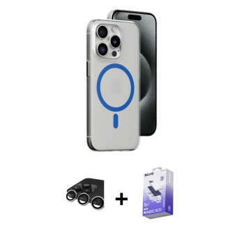 MARSİLYAN™- iPhone 15 Pro Kılıf Odak Form Özel Seri - Siyah Bilvis 5in1 5D Magic Hayalet Cam Ekran Koruyucu + Raze Metal Kamera Lens - GS