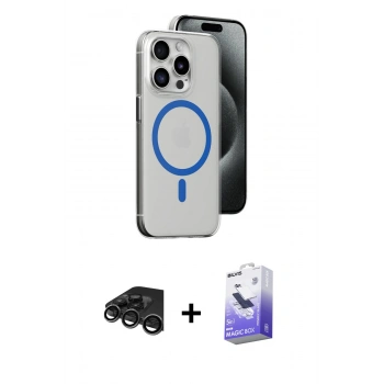 MARSİLYAN™- iPhone 15 Pro Kılıf Odak Form Özel Seri - Siyah Bilvis 5in1 5D Magic Hayalet Cam Ekran Koruyucu + Raze Metal Kamera Lens - TMGI