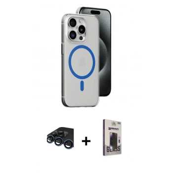 MARSİLYAN™- iPhone 15 Pro Kılıf Odak Form Özel Seri - Siyah Bilvis Hayalet Cam Ekran Koruyucu + Raze Metal Kamera Lens - LT