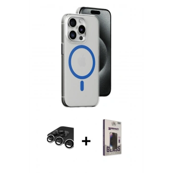 MARSİLYAN™- iPhone 15 Pro Kılıf Odak Form Özel Seri - Siyah Bilvis Hayalet Cam Ekran Koruyucu + Raze Metal Kamera Lens - GS