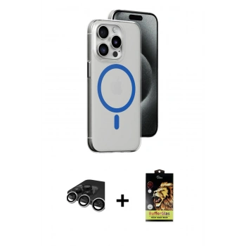 MARSİLYAN™- iPhone 15 Pro Kılıf Odak Form Özel Seri - Siyah Buffer Cam Ekran Koruyucu + Raze Metal Kamera Lens - GS