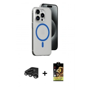 MARSİLYAN™- iPhone 15 Pro Kılıf Odak Form Özel Seri - Siyah Buffer Cam Ekran Koruyucu + Raze Metal Kamera Lens - TMGI
