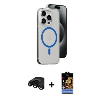 MARSİLYAN™- iPhone 15 Pro Kılıf Odak Form Özel Seri - Siyah Buffer Hayalet Cam Ekran Koruyucu + Raze Metal Kamera Lens - SH