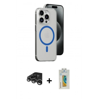 MARSİLYAN™- iPhone 15 Pro Kılıf Odak Form Özel Seri - Siyah Polymer Nano Ekran Koruyucu + Raze Metal Kamera Lens - GS