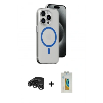MARSİLYAN™- iPhone 15 Pro Kılıf Odak Form Özel Seri - Siyah Polymer Nano Ekran Koruyucu + Raze Metal Kamera Lens - TMGI
