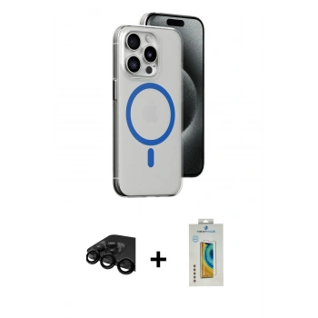 MARSİLYAN™- iPhone 15 Pro Kılıf Odak Form Özel Seri - Siyah Polymer Nano Ekran Koruyucu + Raze Metal Kamera Lens - SH