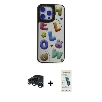 MARSİLYAN™- iPhone 15 Pro Kılıf Odak Klasik Serisi - Şeffaf Pasifik Cam Ekran Koruyucu + Raze Metal Kamera Lens - LT
