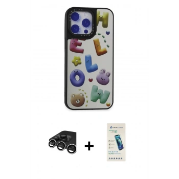 MARSİLYAN™- iPhone 15 Pro Kılıf Odak Klasik Serisi - Şeffaf Pasifik Cam Ekran Koruyucu + Raze Metal Kamera Lens - GS