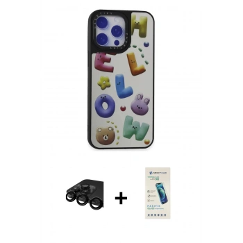 MARSİLYAN™- iPhone 15 Pro Kılıf Odak Klasik Serisi - Şeffaf Pasifik Cam Ekran Koruyucu + Raze Metal Kamera Lens - SH