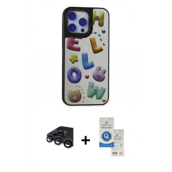MARSİLYAN™- iPhone 15 Pro Kılıf Odak Klasik Serisi - Şeffaf Royal Nano Ekran Koruyucu + Raze Metal Kamera Lens - LT