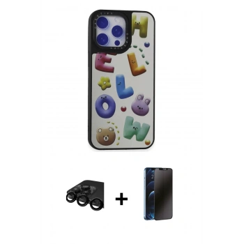 MARSİLYAN™- iPhone 15 Pro Kılıf Odak Klasik Serisi - Siyah 3D Antistatik Hayalet Cam Ekran Koruyucu + Raze Metal Kamera Lens - SH
