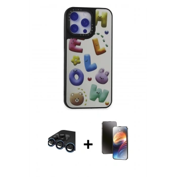 MARSİLYAN™- iPhone 15 Pro Kılıf Odak Klasik Serisi - Siyah 3D Antistatik Mat Seramik Nano Ekran Koruyucu + Raze Metal Kamera Lens - LT