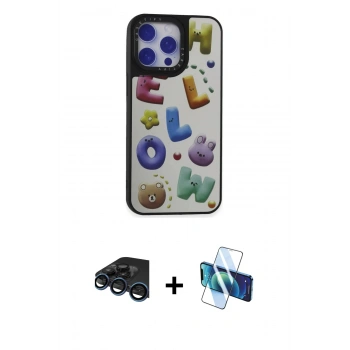 MARSİLYAN™- iPhone 15 Pro Kılıf Odak Klasik Serisi - Siyah 3D Antistatik Seramik Nano Ekran Koruyucu + Raze Metal Kamera Lens - LT