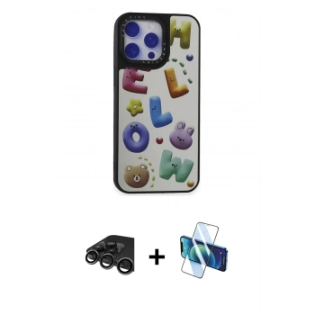 MARSİLYAN™- iPhone 15 Pro Kılıf Odak Klasik Serisi - Siyah 3D Antistatik Seramik Nano Ekran Koruyucu + Raze Metal Kamera Lens - TMGI