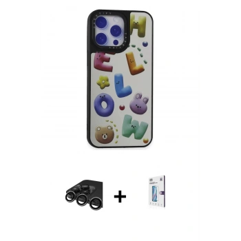 MARSİLYAN™- iPhone 15 Pro Kılıf Odak Klasik Serisi - Siyah Bilvis 0.18mm Plus Cam Ekran Koruyucu + Raze Metal Kamera Lens - TMGI