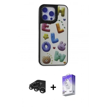 MARSİLYAN™- iPhone 15 Pro Kılıf Odak Klasik Serisi - Siyah Bilvis 5in1 3D Magic Cam Ekran Koruyucu + Raze Metal Kamera Lens - TMGI