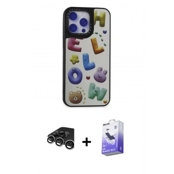 MARSİLYAN™- iPhone 15 Pro Kılıf Odak Klasik Serisi - Siyah Bilvis 5in1 5D Magic Hayalet Cam Ekran Koruyucu + Raze Metal Kamera Lens - GS