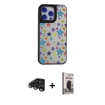 MARSİLYAN™- iPhone 15 Pro Kılıf Odak Klasik Serisi - Siyah Bilvis Hayalet Cam Ekran Koruyucu + Raze Metal Kamera Lens - TMGI