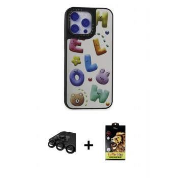 MARSİLYAN™- iPhone 15 Pro Kılıf Odak Klasik Serisi - Siyah Buffer Cam Ekran Koruyucu + Raze Metal Kamera Lens - SH