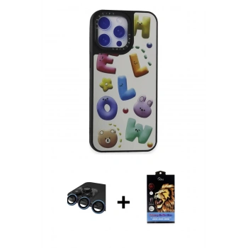 MARSİLYAN™- iPhone 15 Pro Kılıf Odak Klasik Serisi - Siyah Buffer Hayalet Cam Ekran Koruyucu + Raze Metal Kamera Lens - LT