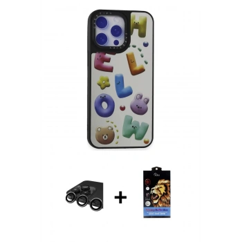 MARSİLYAN™- iPhone 15 Pro Kılıf Odak Klasik Serisi - Siyah Buffer Hayalet Cam Ekran Koruyucu + Raze Metal Kamera Lens - TMGI