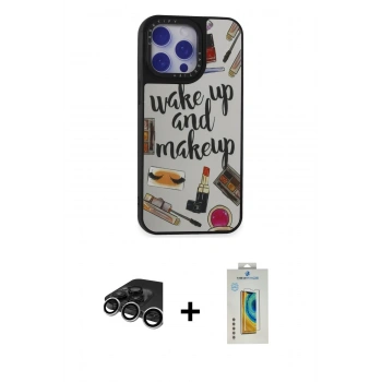 MARSİLYAN™- iPhone 15 Pro Kılıf Odak Klasik Serisi - Siyah Polymer Nano Ekran Koruyucu + Raze Metal Kamera Lens - GS