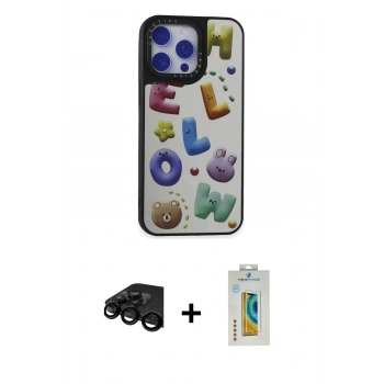MARSİLYAN™- iPhone 15 Pro Kılıf Odak Klasik Serisi - Siyah Polymer Nano Ekran Koruyucu + Raze Metal Kamera Lens - SH