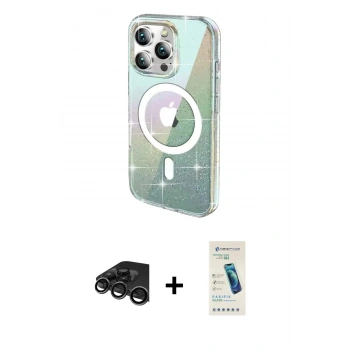 MARSİLYAN™- iPhone 15 Pro Kılıf Odak Modern Serisi - Şeffaf Pasifik Cam Ekran Koruyucu + Raze Metal Kamera Lens - TMGI