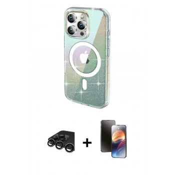 MARSİLYAN™- iPhone 15 Pro Kılıf Odak Modern Serisi - Siyah 3D Antistatik Mat Seramik Nano Ekran Koruyucu + Raze Metal Kamera Lens - TMGI