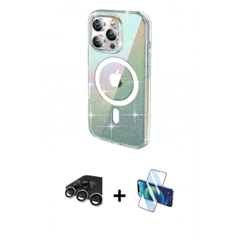 MARSİLYAN™- iPhone 15 Pro Kılıf Odak Modern Serisi - Siyah 3D Antistatik Seramik Nano Ekran Koruyucu + Raze Metal Kamera Lens - GS