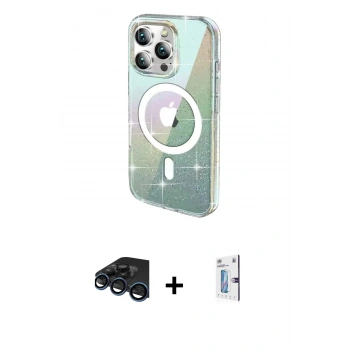MARSİLYAN™- iPhone 15 Pro Kılıf Odak Modern Serisi - Siyah Bilvis 0.18mm Plus Cam Ekran Koruyucu + Raze Metal Kamera Lens - LT