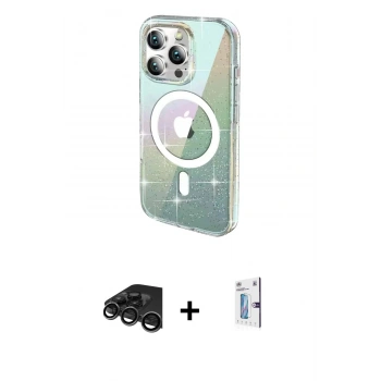 MARSİLYAN™- iPhone 15 Pro Kılıf Odak Modern Serisi - Siyah Bilvis 0.18mm Plus Cam Ekran Koruyucu + Raze Metal Kamera Lens - TMGI
