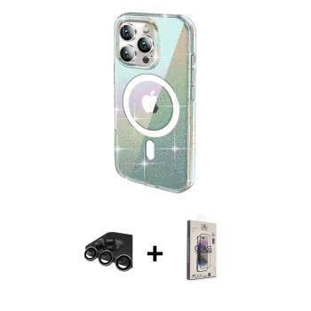 MARSİLYAN™- iPhone 15 Pro Kılıf Odak Modern Serisi - Siyah Bilvis 3D Cam Ekran Koruyucu + Raze Metal Kamera Lens - TMGI