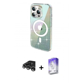 MARSİLYAN™- iPhone 15 Pro Kılıf Odak Modern Serisi - Siyah Bilvis 5in1 3D Magic Cam Ekran Koruyucu + Raze Metal Kamera Lens - GS