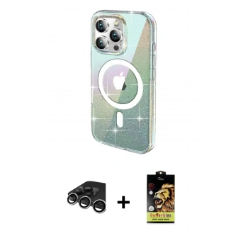 MARSİLYAN™- iPhone 15 Pro Kılıf Odak Modern Serisi - Siyah Buffer Cam Ekran Koruyucu + Raze Metal Kamera Lens - GS