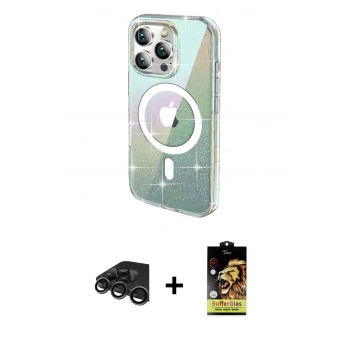 MARSİLYAN™- iPhone 15 Pro Kılıf Odak Modern Serisi - Siyah Buffer Cam Ekran Koruyucu + Raze Metal Kamera Lens - TMGI