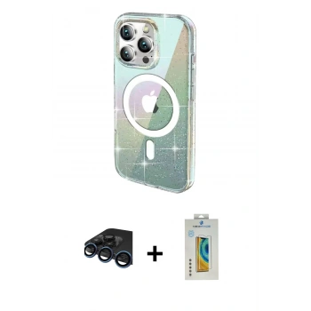 MARSİLYAN™- iPhone 15 Pro Kılıf Odak Modern Serisi - Siyah Polymer Nano Ekran Koruyucu + Raze Metal Kamera Lens - LT