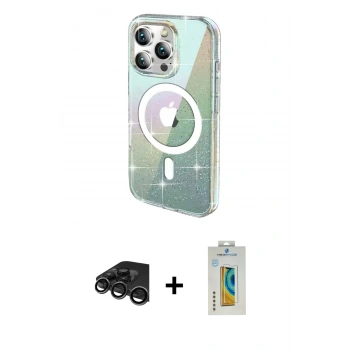 MARSİLYAN™- iPhone 15 Pro Kılıf Odak Modern Serisi - Siyah Polymer Nano Ekran Koruyucu + Raze Metal Kamera Lens - TMGI