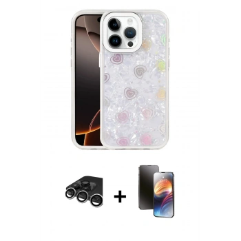MARSİLYAN™- iPhone 15 Pro Kılıf Odak Prime - Siyah 3D Antistatik Mat Seramik Nano Ekran Koruyucu + Raze Metal Kamera Lens - GS