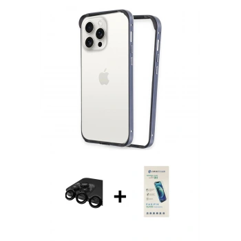 MARSİLYAN™- iPhone 15 Pro Kılıf Pusula Asil Koleksiyonu - Şeffaf Pasifik Cam Ekran Koruyucu + Raze Metal Kamera Lens - SH