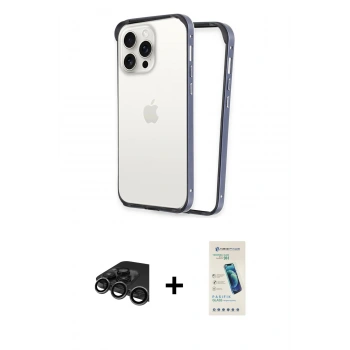 MARSİLYAN™- iPhone 15 Pro Kılıf Pusula Asil Koleksiyonu - Şeffaf Pasifik Cam Ekran Koruyucu + Raze Metal Kamera Lens - TMGI